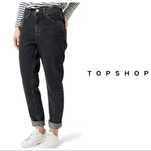 Topshop Washed Black Moto Mom Jeans